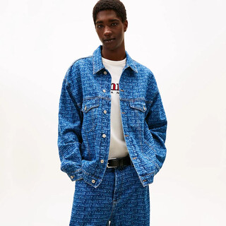 Tommy hilfiger tommy men's all-over logo denim jacket blue loose retro trendy jacket 26 spring new style xs