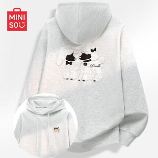 Miniso american fashion brand cartoon heavyweight hooded sweatshirt for men and women spring and autumn loose couple pullover hoodie versatile casual jacket white flower gray (m poodle chest label_m white plush dog back label) 4xl (weight 205-230jin jin is equal to 0.5 kg)