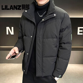 Lilang stand collar short down jacket men's winter 2025 new loose trendy thickened jacket men's high-end twill winter coat black l (120-135jin jin equals 0.5kg)