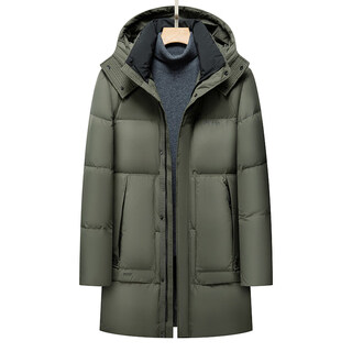 Kbxng jinba high-end men's new business hooded down jacket men's winter dad wear mid-length thickened warm and cold-proof military green l 175