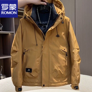 Romon workwear short down jacket men's autumn and winter thickened jacket white duck down hooded jacket men's warmth and cold protection ginger yellow romon genuine m recommended weight 100-125 jin jin is equal to 0.5 kg