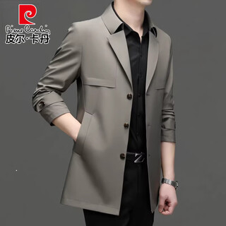 皮尔卡丹（pierre cardin）风衣男士中长版西装领大尺码上衣2026春秋季新款商务休闲男装外套 卡其色 2806 XL 140-155斤