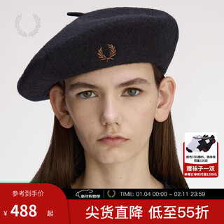 Fred perry men's casual hat 2025 autumn new style brimmed wheat ear embroidered beret trendy w7646 bkx/black one size