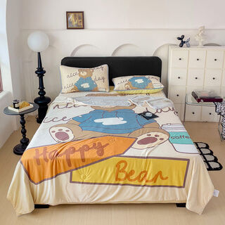 Fantasy silk summer quilt mat set of three or four pieces washable air-conditioned quilt single summer quilt coffee bear 150x200cm bed sheet style mat