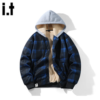 Chocoolate it abrigo de algodón para hombre con capucha suelta de la marca de moda estadounidense invierno nuevo grueso cálido informal a cuadros chaqueta versátil azul a cuadros color xl recomendado 165-180 jin jin equivale a 0,5 kg