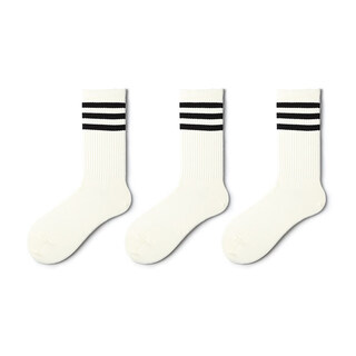 Pami (pami) white socks sports spring and summer women's running japanese college style black striped men's spring and summer mid-calf socks long socks cotton three meters white one-size-fits-all couple size (suitable for sizes 36-43)