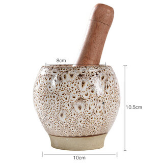 Tuojin imported quality garlic mortar from japan, stone garlic pounder, stone mortar, manual old-fashioned garlic grinder, household pounding medicine, ceramic white spots with garlic hammer with lid