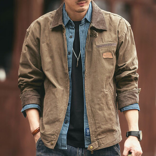 Green deer american retro heavy duty work jacket men's trendy brand spring and autumn pure cotton outdoor hunting jacket khaki m suitable for 115-135 jin jin equals 0.5 kg