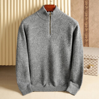 Guski brand wool sweater men's 100% pure wool loose thickened brushed sweater solid color zipper half turtleneck bottoming shirt volcanic ash 100% pure wool xl 175 reference weight 150jin jin is equal to 0.5kg -160jin jin is equal to 0.5kg