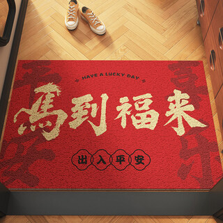 Yin shang year of the horse entry door floor mat 2026 new entrance door red silk circle foot mat new year's move-in door non-slip carpet ma to fulai anke cutting wire circle 45*70cm, long-term use