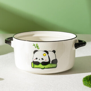 Shengxia cute panda ceramic instant noodle bowl with lid double-ear large soup bowl student dormitory snail noodle bowl high-looking tableware sleepy panda-instant noodle bowl (without lid)