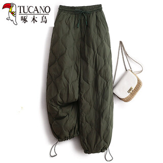 Woodpecker (tucano) down pants women's autumn and winter plus velvet thickened pants 2026 new model northeast minus 40 degree coldproof cotton pants army green xl recommended 130-145 jin jin equals 0.5 kg