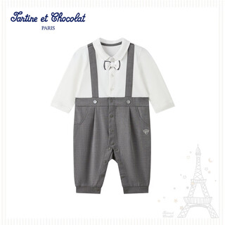 Tartine et chocolat french chocolate children's clothing 26 spring and summer new baby boy lapel fake two-piece one-piece suit dark gray 66/6m 36cm