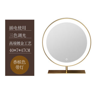 Jiyudao vanity mirror led rechargeable round mirror bedroom simple with light smart beauty mirror light luxury desktop mirror makeup mirror champagne gold 40cm plug-in