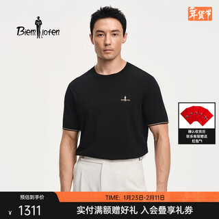 Biyinlefen qingquan yarn 2026 spring and summer new style men's casual commuting cool and comfortable elastic short-sleeved round neck sweater for men 07 black l (105)