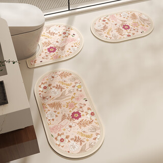 Fantasy bathroom floor mat u-shaped toilet mat absorbent bathroom non-slip foot mat three-piece set retro style household toilet carpet youran oval 40x60cm
