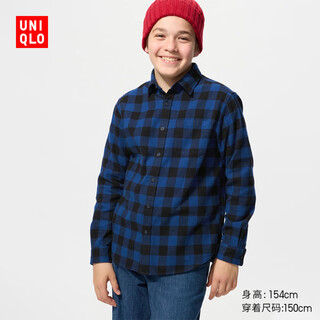 Uniqlo children's clothing boys and girls flannel plaid shirt long-sleeved shirt thin jacket top 482995 67 navy blue 140