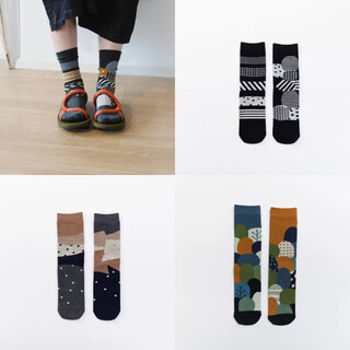 Aoyanlai ab mid-calf socks for women with different patterns on the left and right, perfect for pairing with sandals, 1 pair in each of the four colors