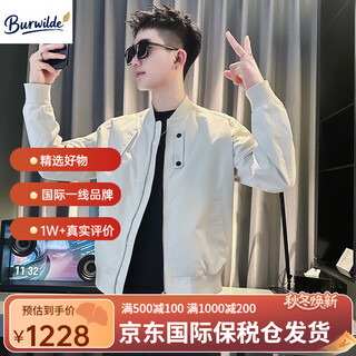 Burwilde国际品牌潮牌痞帅夹克外套男春秋款棒球服男款2025新款男士休 米色 M