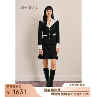 Obbligato autumn and winter shoulder contrast color sheep wool suit jacket jacket black m
