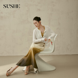 Sushe double rhyme wool large v-neck bat-sleeve sweater/100 tencel halterneck camisole suit biluochun green-sweater s