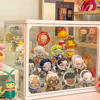 Fantasy blind box doll glass display rack bubble mart figure storage rack weixi transparent dustproof three-level ladder exhibition impulse price main picture style 1 pack/fairy white/large size with three-level ladder free