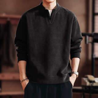 Green deer high-end retro high-end half-zip long-sleeved sweatshirt men's spring and autumn casual tops black l suitable for 120-140jin jin equals 0.5 kg