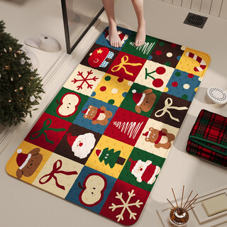 Fantasy children's bath massage foot mat pvc bathroom non-slip mat disposable floor mat shower room bathroom anti-fall suction cup mat christmas bear patchwork 40x70cm two-piece set