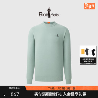 Biyinlefen sheep wool spring and autumn men's casual all-match sweater warm round neck textured wool sweater skin-friendly 75 light green s