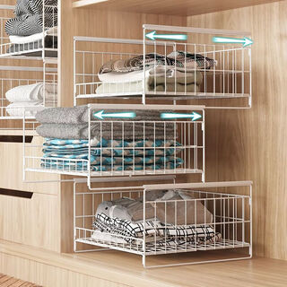 Fantasy home wardrobe clothes storage box storage basket organizer artifact clothes drawer wardrobe divider basket box can be stacked and pulled + white medium 1 layer + heightened 1 layer