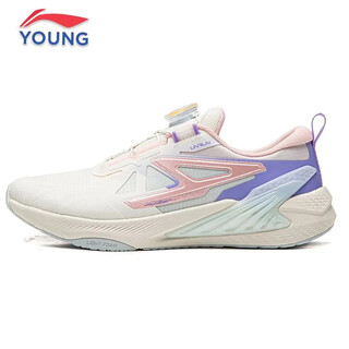 Li ning children's shoes spring new children's sports shoes for girls weaver 3 reflective lightweight shock-absorbing rebound running shoes champagne white/fluorescent star purple/fluorescent light pink-2 34