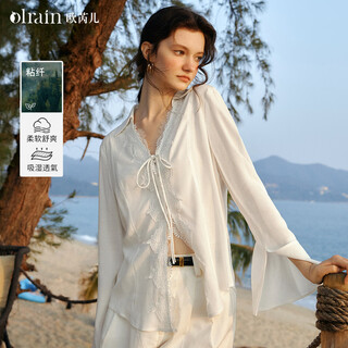 Olrain french holiday romantic lace long-sleeved shirt women's spring loose top white l
