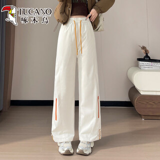 Woodpecker (tucano) official high waist workwear down pants women's outerwear winter 2026 new thickened windproof ski thickened jacket pants off-white s 90-jin jin is equal to 0.5 kg