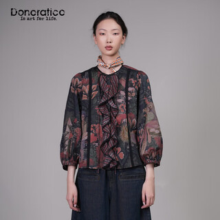 Dayiyan retro fairy tale printed shirt 2026 spring new style collar collar artistic casual layered top for women natural black m