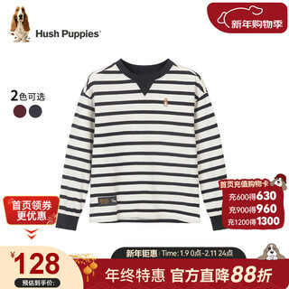 Hush puppies children's clothing children's long-sleeved crew neck shirt autumn striped comfortable t-shirt for boys and girls navy blue 160