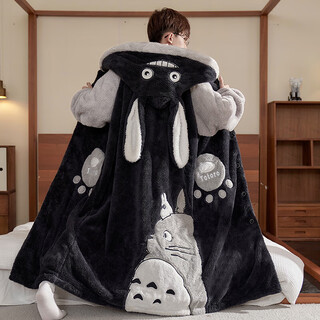 Sheju men's pajamas autumn and winter coral velvet plus velvet thickened youth winter hooded large size pajamas home clothes set yx66182 totoro pajamas + pants xl (height 170-175 125-150 jin jin equals 0.5 kg)