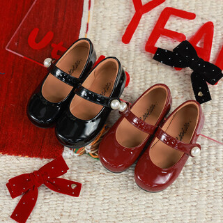 Utouto big ear elephant girls pearl leather shoes 2025 winter new style baoer non-slip casual all-match single shoes 2502078 rich red second batch pre-sale around mid to late january 31 inner length 20.4cm