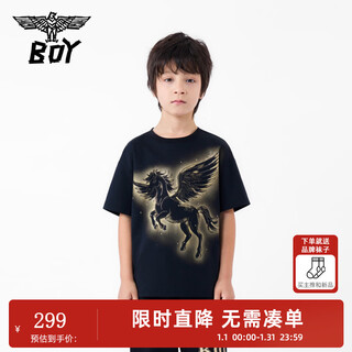 Boy junior boys' new spring and summer loose short-sleeved t-shirt black 130