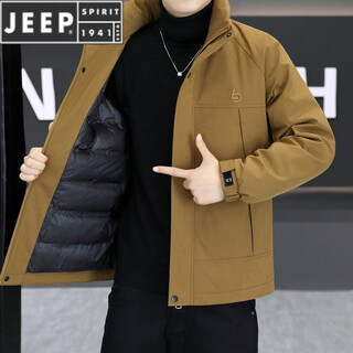 Jeep spirit легкий пуховик мужской зимний новый повседневный воротник-стойка теплая куртка с вышивкой морозостойкая одежда кофейного цвета m