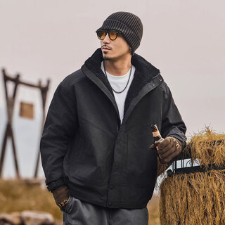 Jay leno american retro tie-dyed lamb velvet workwear cotton coat men's cotton coat winter thickened warm trendy brand maillard jacket black m suitable for 100-125jin jin equals 0.5 kg