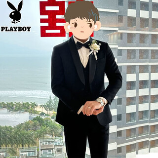 Playboy (playboy) wedding suit groom wedding suit men's slim formal tuxedo dress black top + trousers xl recommended 125-140 jin jin equals 0.5 kg
