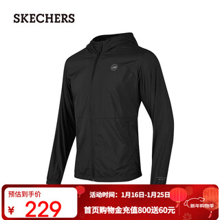 Skechers cheng yi same style men's windbreaker hooded zipper short quick-drying sun protection jacket versatile top p224m032 carbon black/0018 l