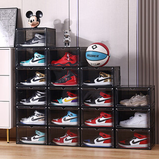 Yusenyi japanese dust-proof shoe box storage, magnetic side-opening plastic shoe box, stackable space-saving entrance shoe cabinet, transparent side-opening magnetic suction, 18 pieces, 33x29x19cm