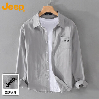 Jeep long-sleeved shirt men's shirt spring and autumn casual tops jacket men's light gray xl