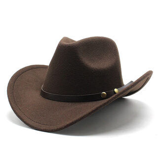 Shijanu american western cowboy hat felt men's and women's riding hat roll-brim jazz hat cowboy hat brown m (56-58cm)