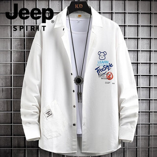 Jeep spirit2026 spring trendy shirt boys casual long sleeve jacket teenagers new student cotton shirt jacket plus size men's clothing - white l