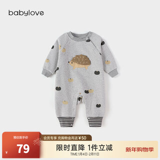Babylove clearance baby jumpsuit autumn and winter non-falling velvet romper original male and female baby thickened and warm light hemp gray 90cm