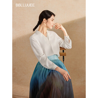 Bblluuee light smoke cotton bblluuee pink blue wardrobe 2026 spring new elegant tonal versatile satin shirt women crescent white s