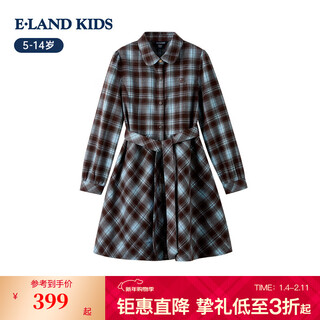 E land kids children's clothing girls dress 25 winter new college style pattern lapel shirt dress brown/85 120