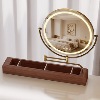 Le cafe de bbled vanity mirror with light telescopic 360 rotating solid wood storage box hd mirror vanity mirror ins mirror rose gold 60*57 plug-in solid wood bottom box
